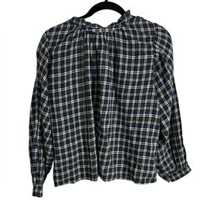 Trovata Tartan Balloon Sleeve High Neck Ruffle Collar Top, Size Small